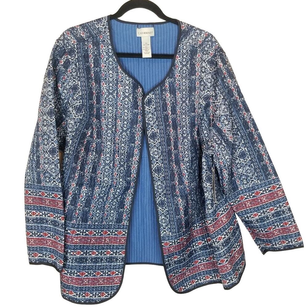 Catherines Womens Blazer Jacket Size 2X Artsy All Over Print Geometric Floral